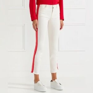 MOTHER Mid Rise Dazzler Crop - Cream with Red & Pink Stripes
